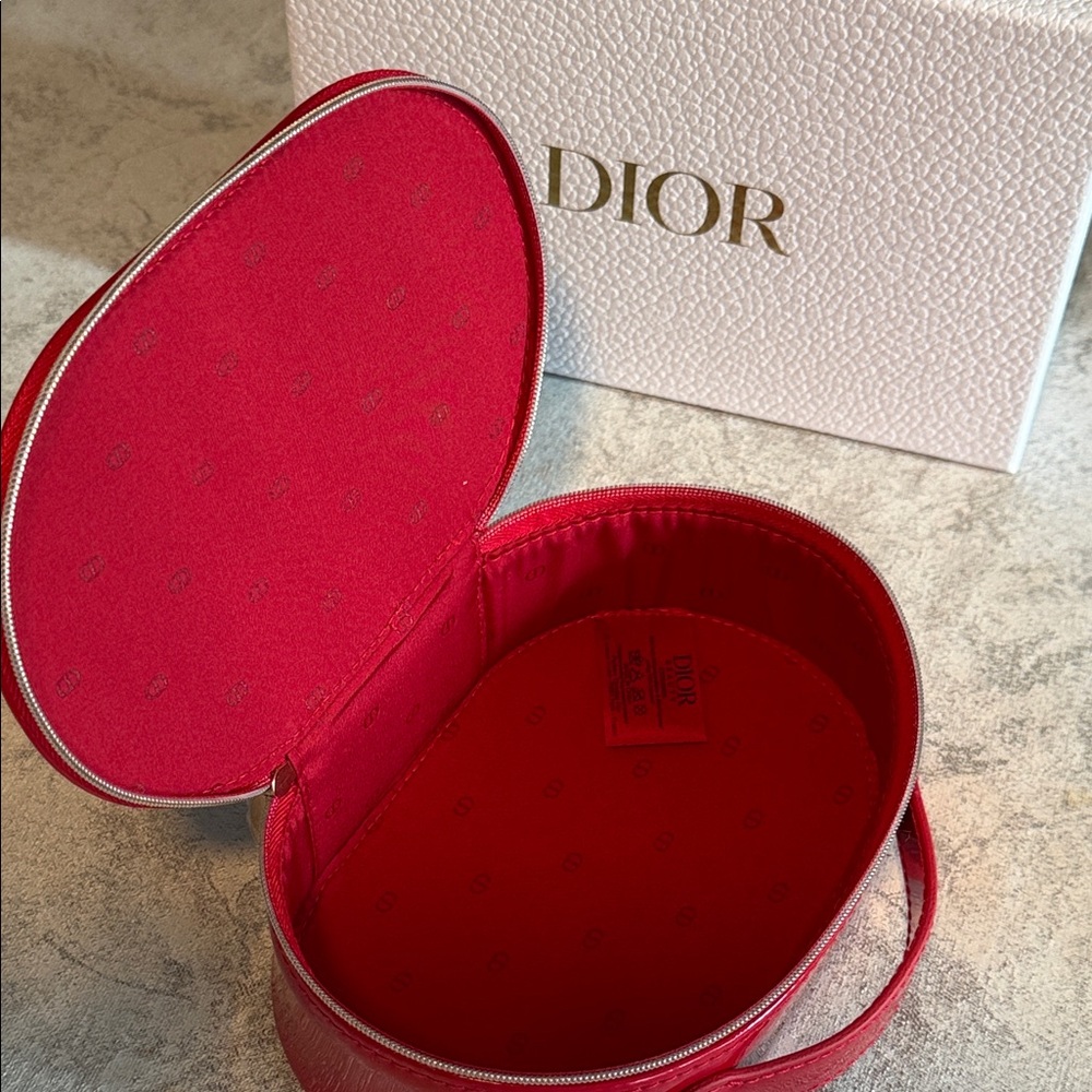 Dior Red Embossed Oval Cosmetic Case with Top Handle - Picture 4 of 6